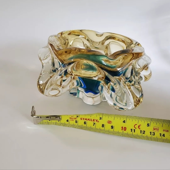 Vintage Murano glass bowl ashtray dish Vibrant Aqua blue center unique d… - Picture 6 of 9